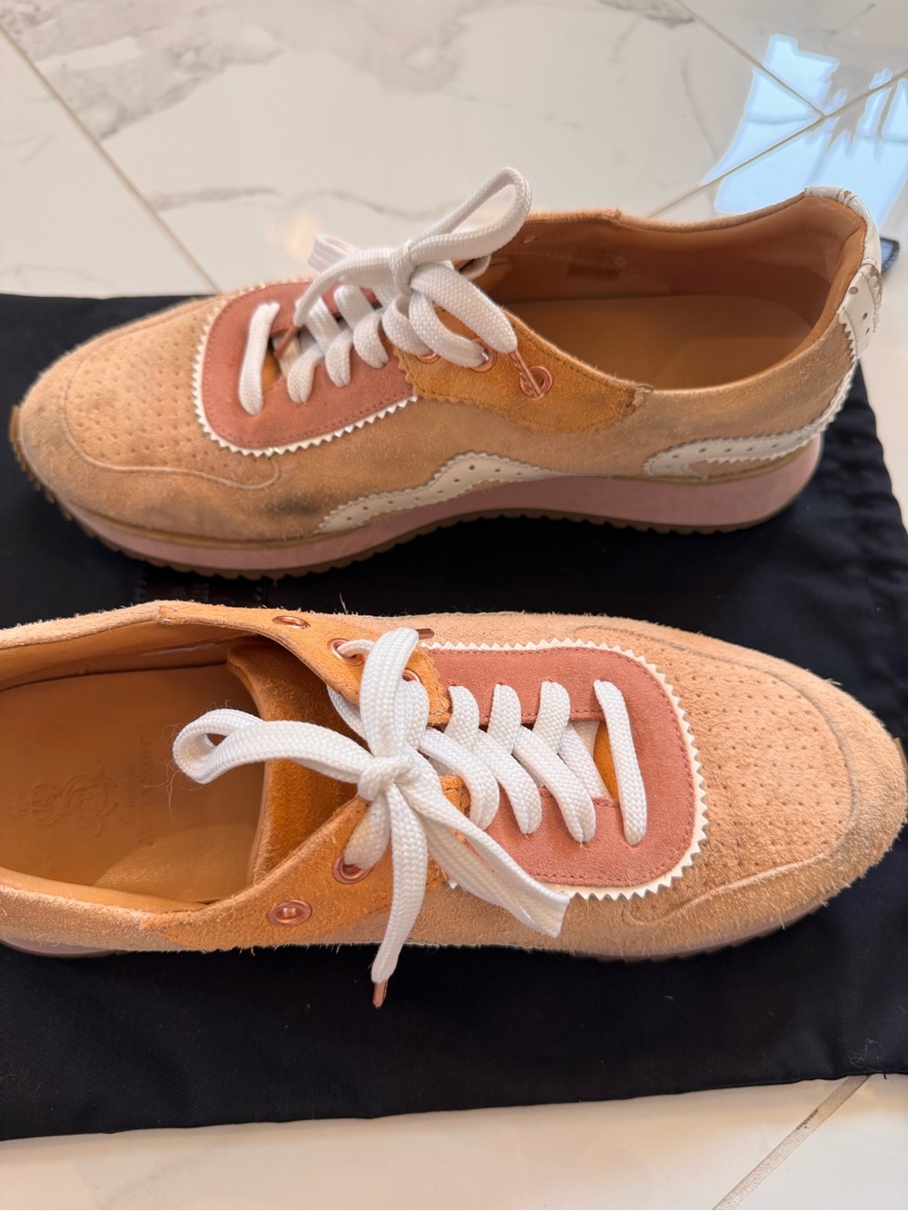 Office of Angela Scott Remi Sneaker Suede, Peach and Tan - Picture 6 of 10